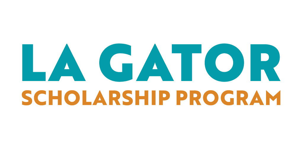 Logo for the La Gator Scholarship Program with text in blue and orange.