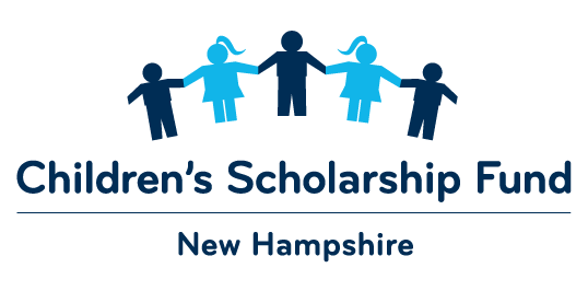 Logo for Children's Scholarship Fund New Hampshire showing blue children holding hands in a circle.