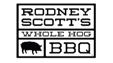 Logo for Rodney Scott's Whole Hog BBQ with a pig silhouette and text