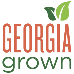 Georgia Grown logo with two green leaves.