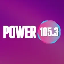 Power 105.3 radio station logo with purple and blue background