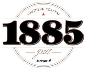 Logo for Southern Coastal 1885 Grill, featuring large black '1885' text with a small red star above and the words 'Southern Coastal' and 'Grill' in a circular design, with 'Acworth' at the bottom.