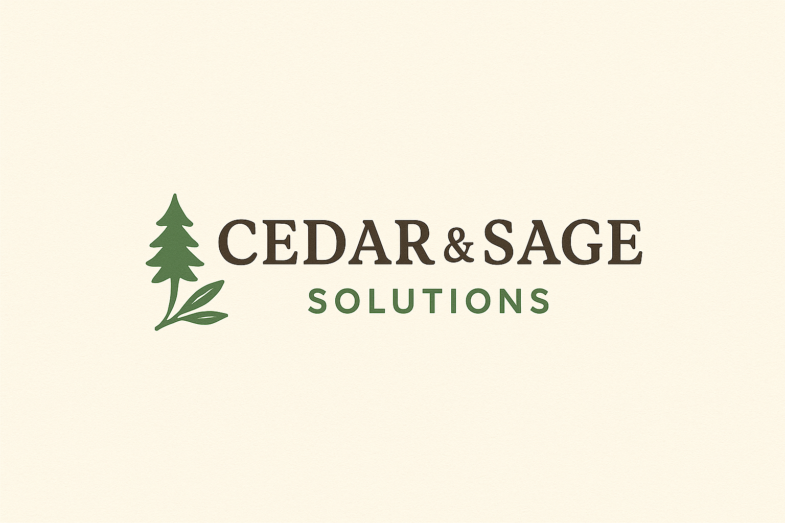 Logo for Cedar & Sage Solutions featuring a cedar tree, and sage leaves.