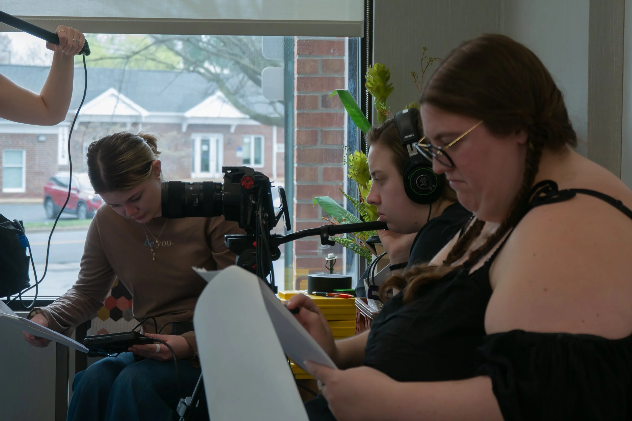 Ryan Garner and Jamie Eckhoff directing the camera crew behind the scenes during the filming of Waiting Room, a film by Good Fortune Pictures