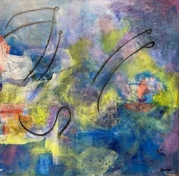 "Crossings," 24"x24", Acrylic, Mixed Media & Collage, $750