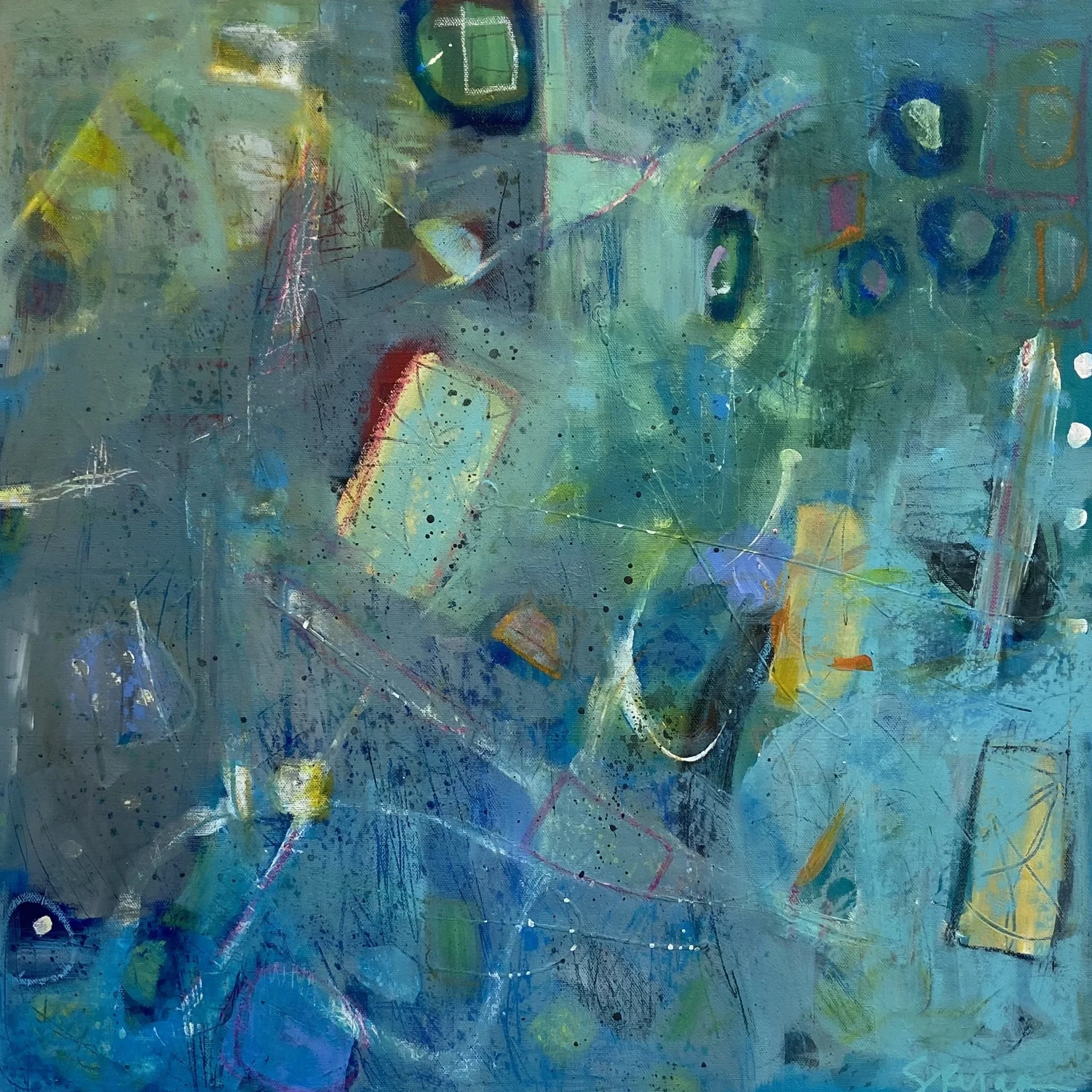 "Worlds Collide," 24"x24", Acrylic & Mixed Media, $625