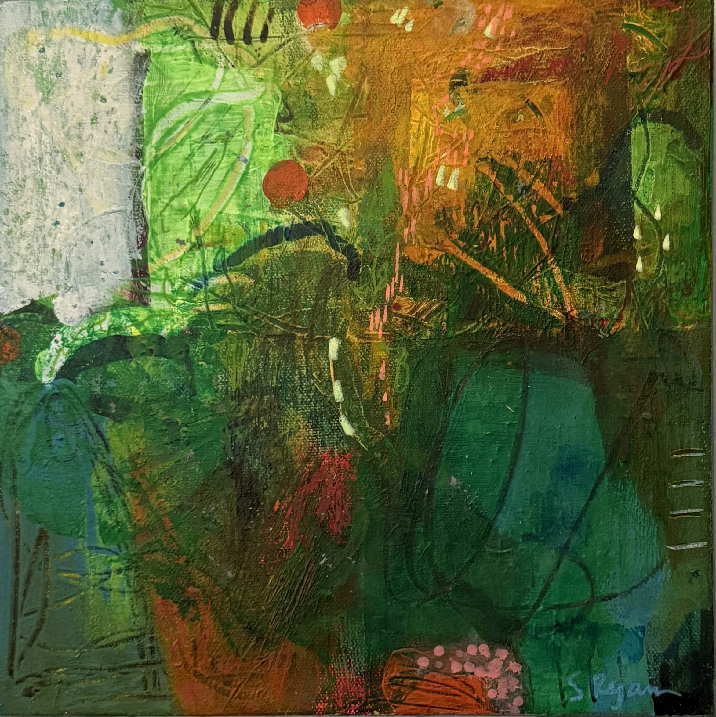 "Nike's Garden #2" 10"x10" Acrylic & Mixed Media, $95