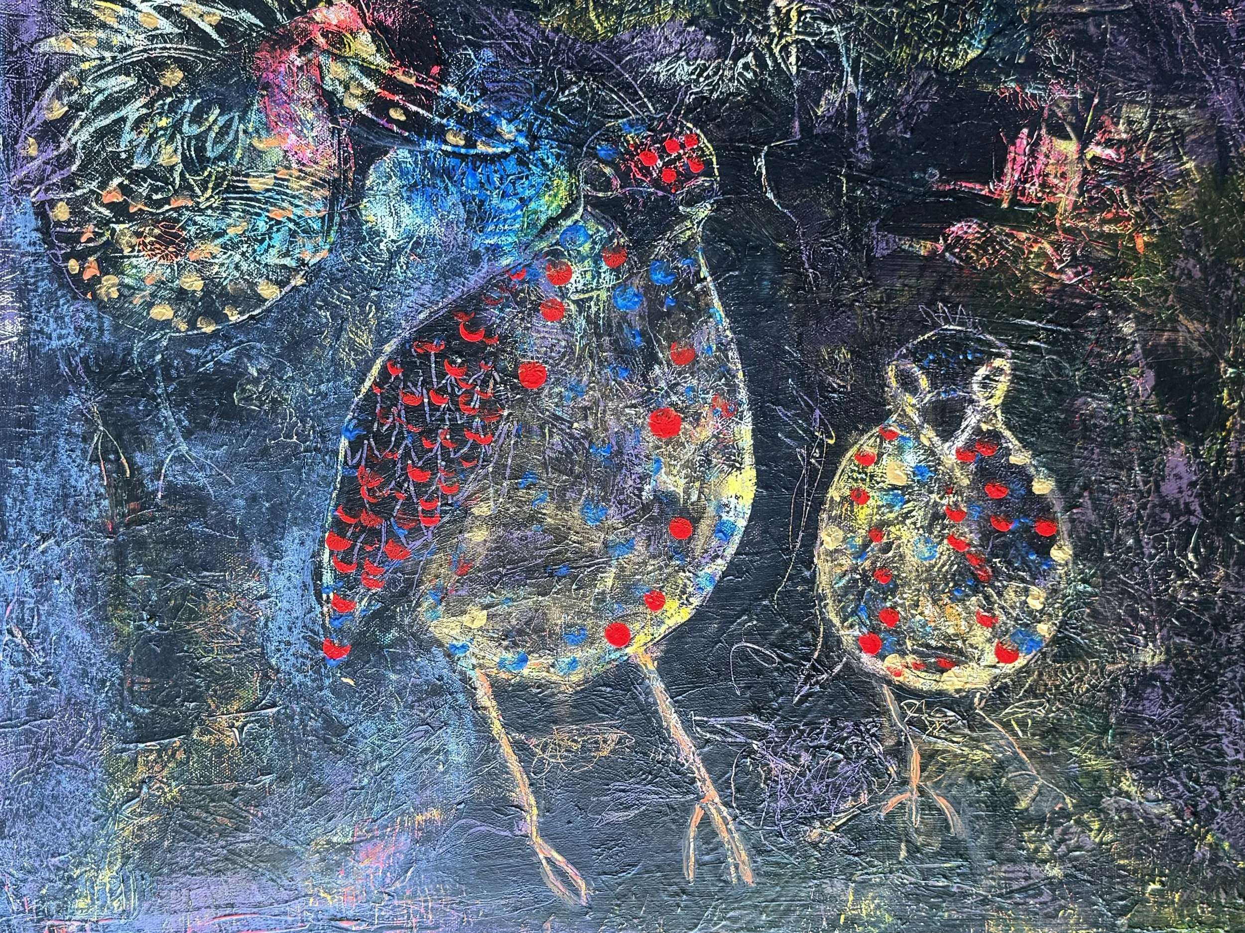 "Night Birds," 24"x20", Acrylic & Mixed Media, $250