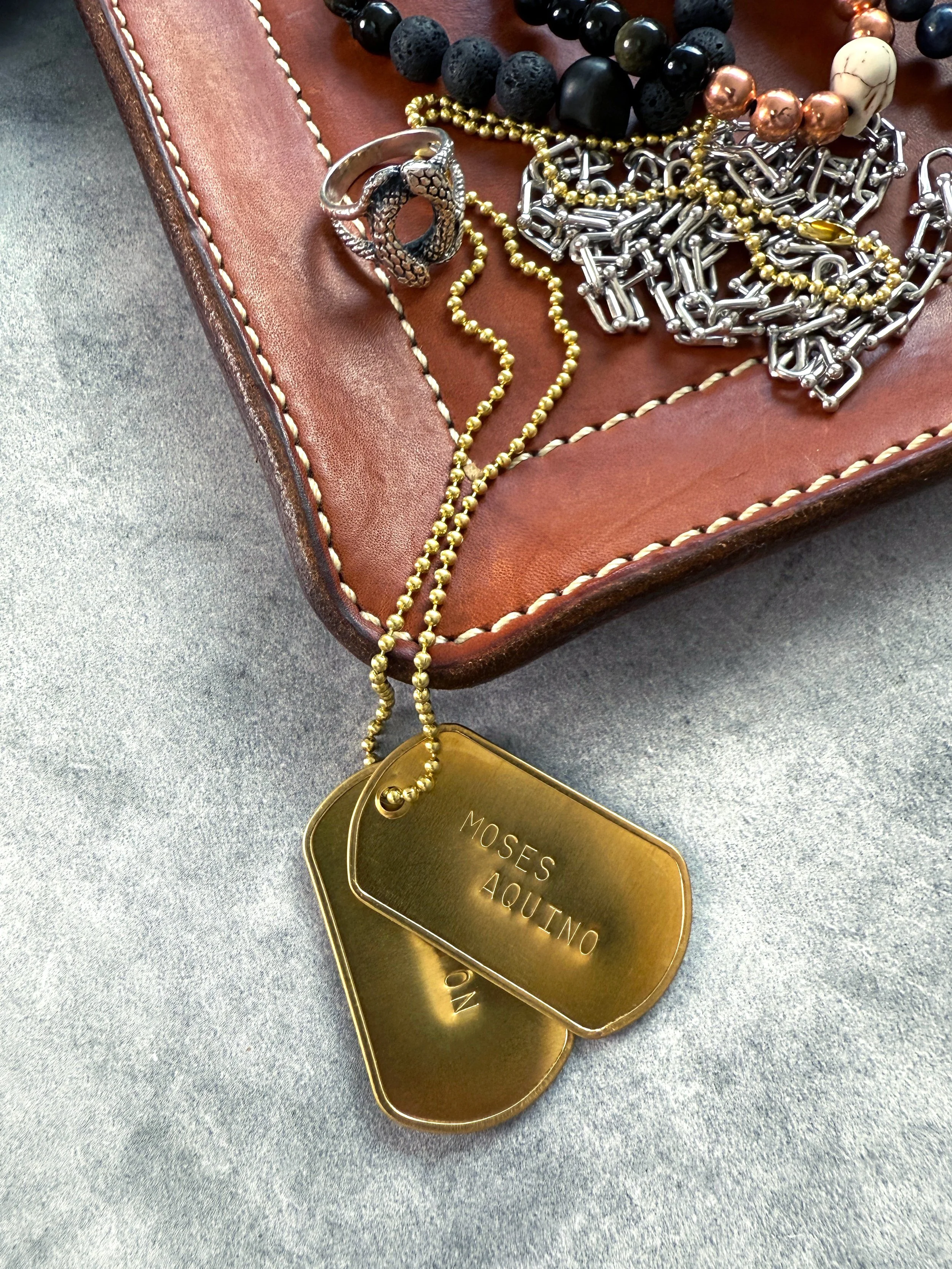 Hand-Pressed Custom Military Spec Dog Tags - (18K Gold Chain)