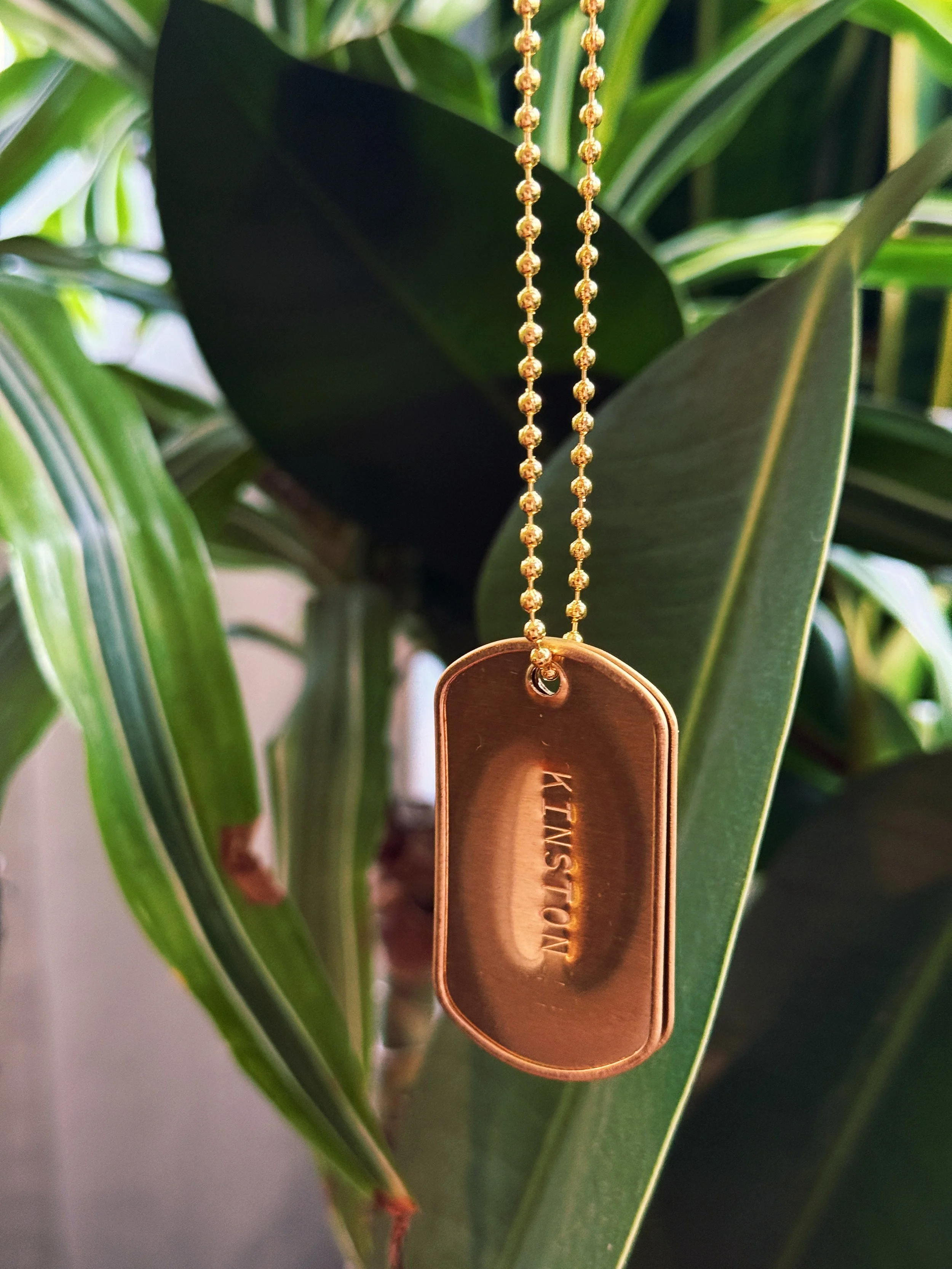 Hand-Pressed Custom Military Spec Dog Tags (Vintage Brass)