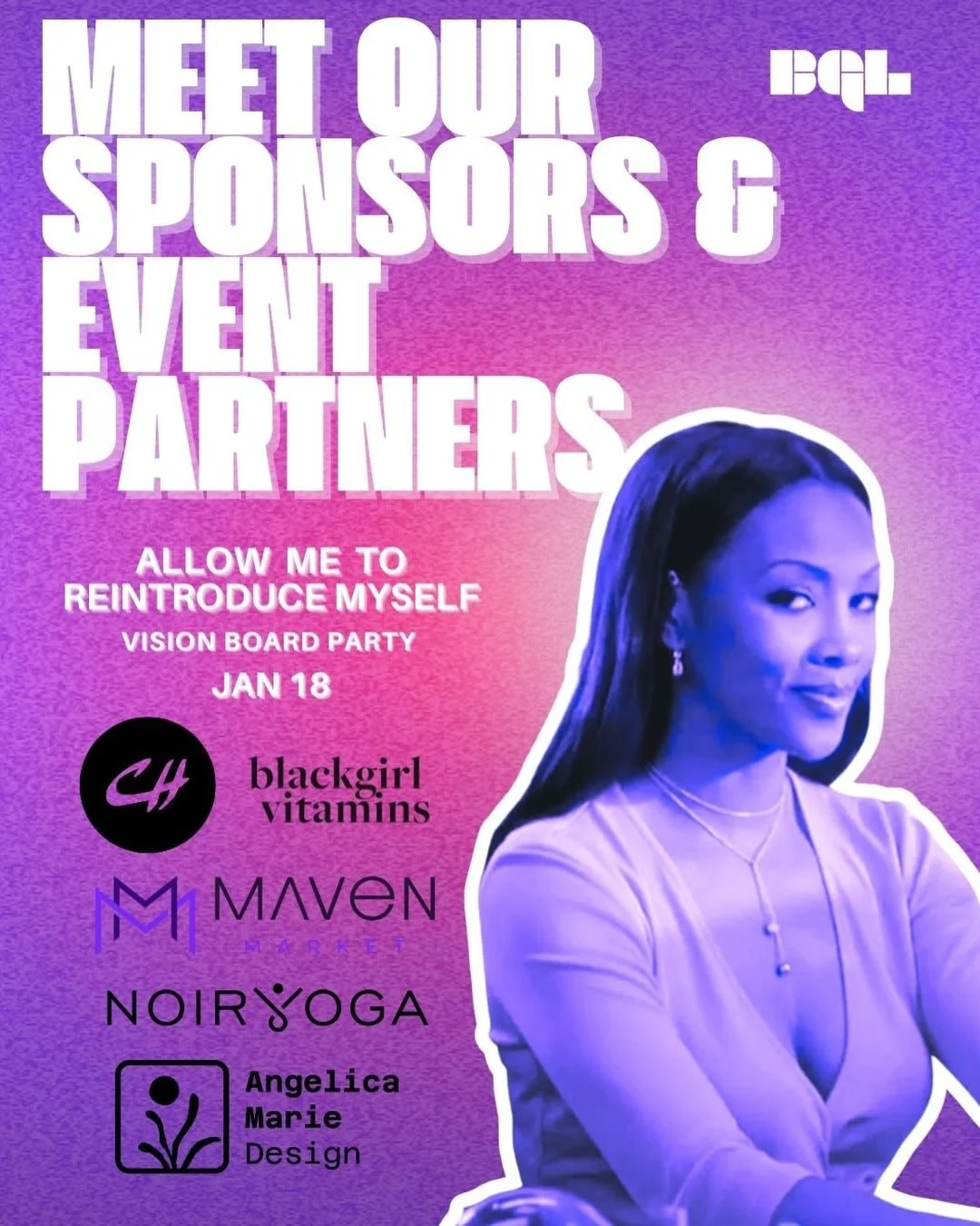 Meet our sponsors for BGL&rsquo;s Allow Me To Reintroduce Myself: Vision Board Party: @cecilias.house, @blackgirlvitamins, @mavenmrkt, @noiryogabk, @by.angelicamarie! ✨💕 

We have so much in store for you on Sunday, January 18th at 2 PM EST at @miss