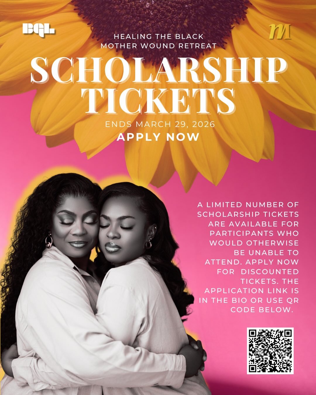 Apply NOW for the discounted Scholarship Tickets to join us for Black Girls Link&rsquo;s and @queenmetamorphosis&rsquo; two-day virtual healing retreat, &ldquo;Healing the Black Mother Wound: Two-Day Virtual Healing Retreat.&rdquo; There is a limited