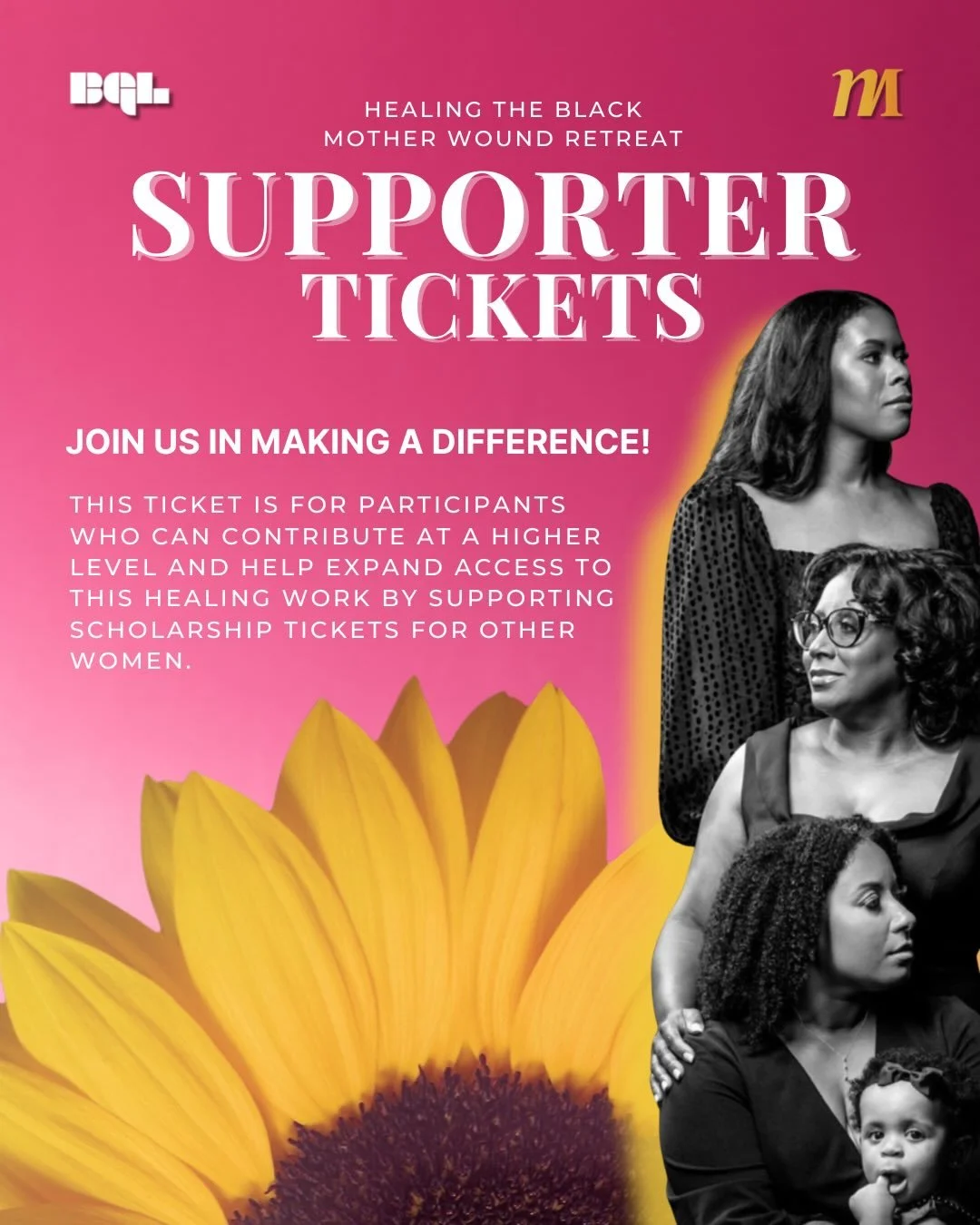 Help us make a difference by buying a Support ticket! This ticket is for participants who can contribute at a higher level and help expand access for Black women who would otherwise be unable to attend @blackgirlslink_ and @queenmetamorphosis&rsquo; 