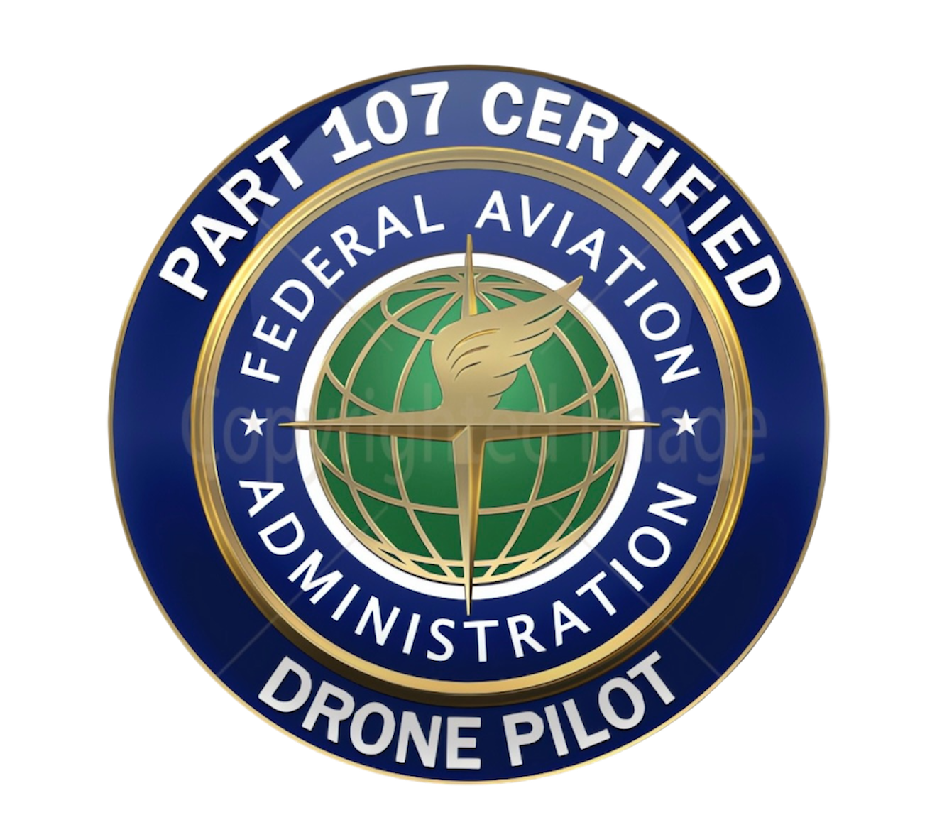 Patch with the Federal Aviation Administration emblem, certifying a drone pilot's certification.