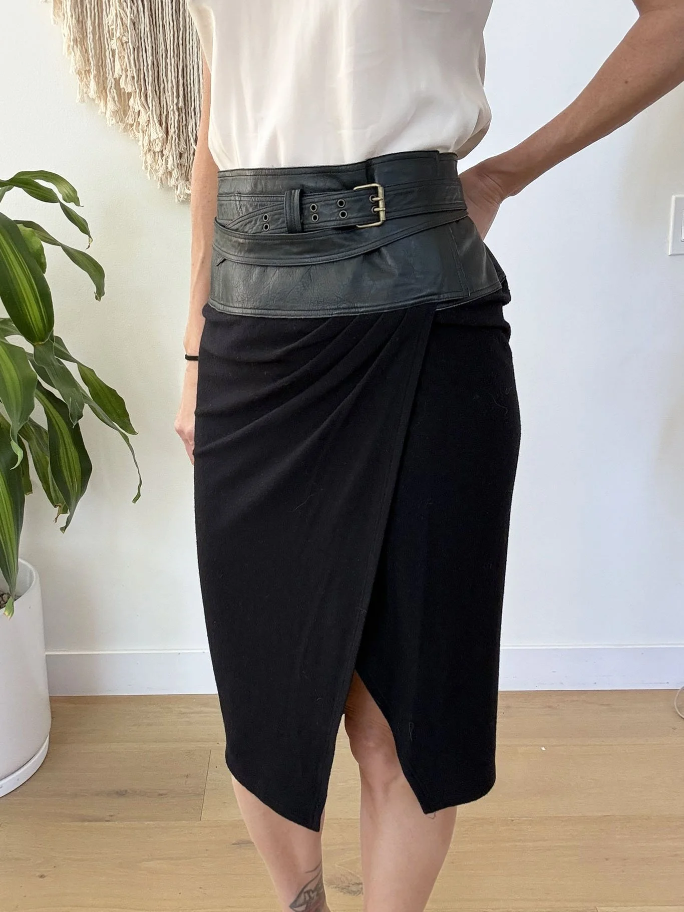 Donna Karan wrap skirt modeled 2.jpg