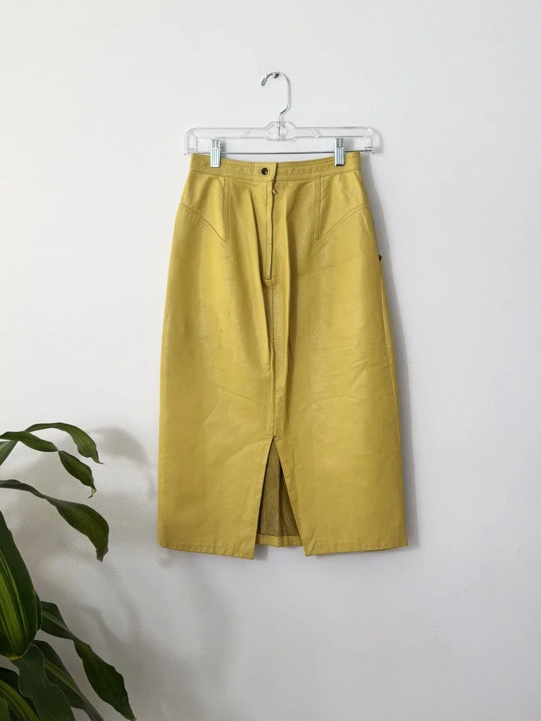 bright yellow leather pencil skirt back.jpg