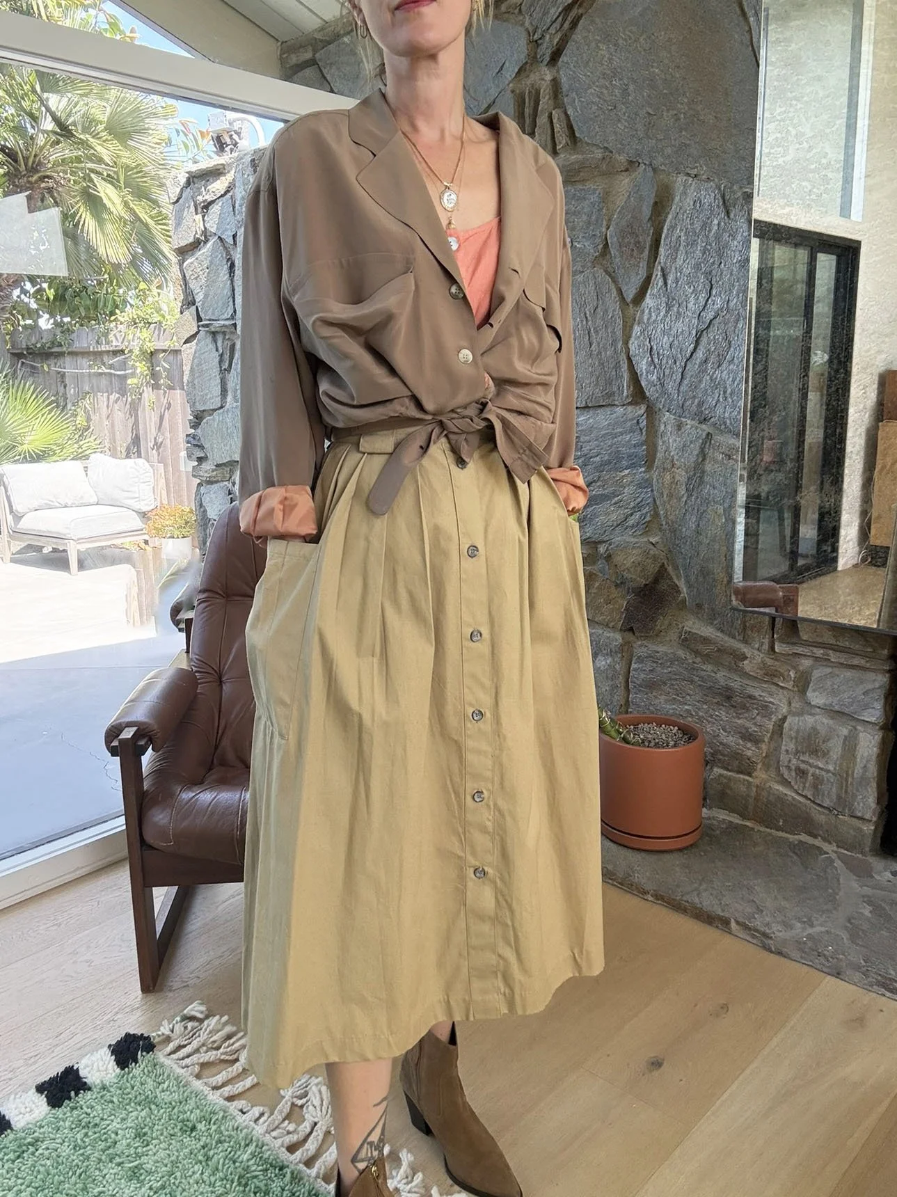 khaki cotton skirt modeled3.jpg