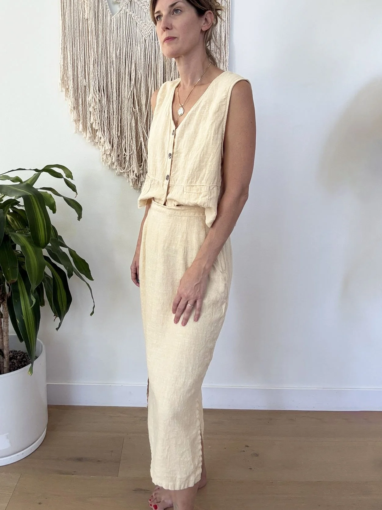 Clio linen skirt set modeled.jpg