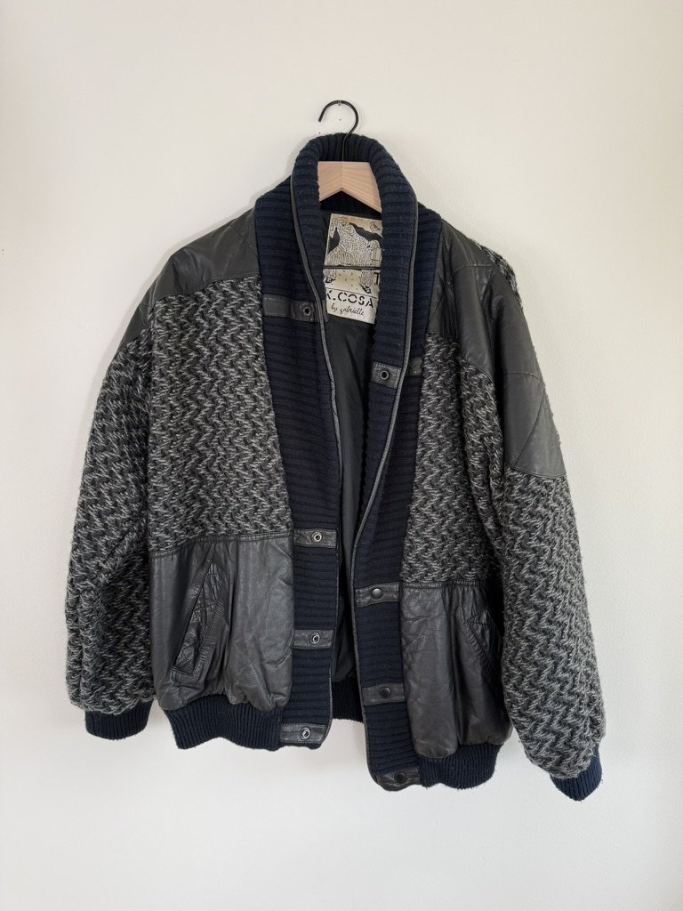 1990s Oversized Knit and Leather Jacket
