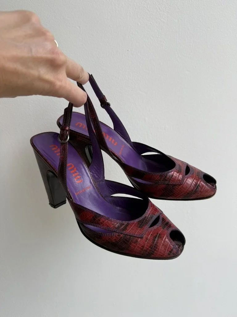 1990s Miu Miu Snake-Embossed Leather Slingbacks