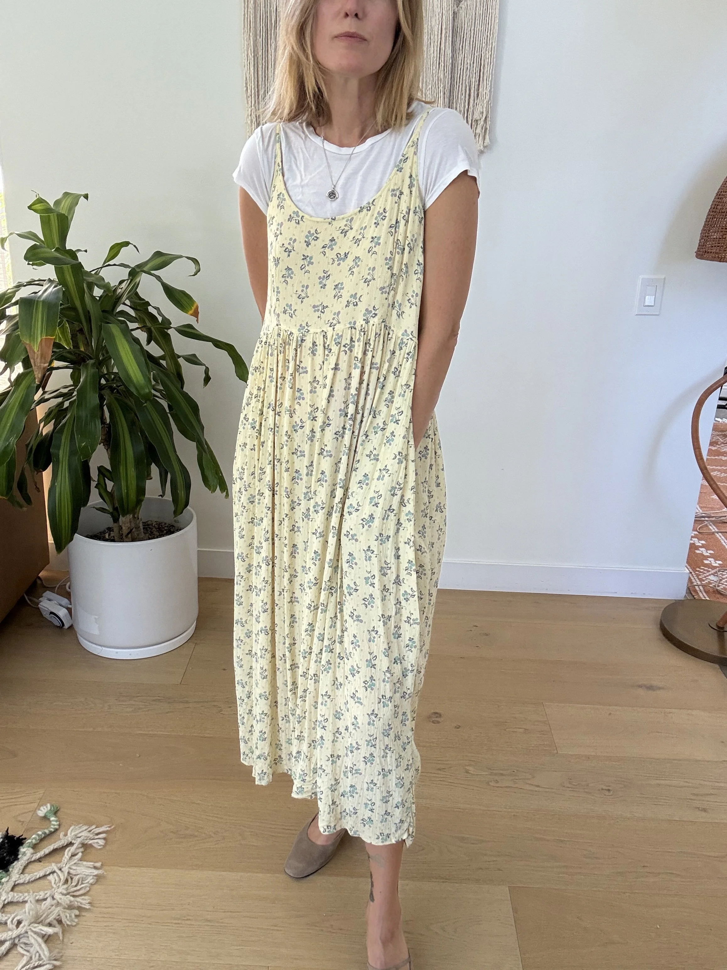 1990s Buttercream Floral Midi Dress