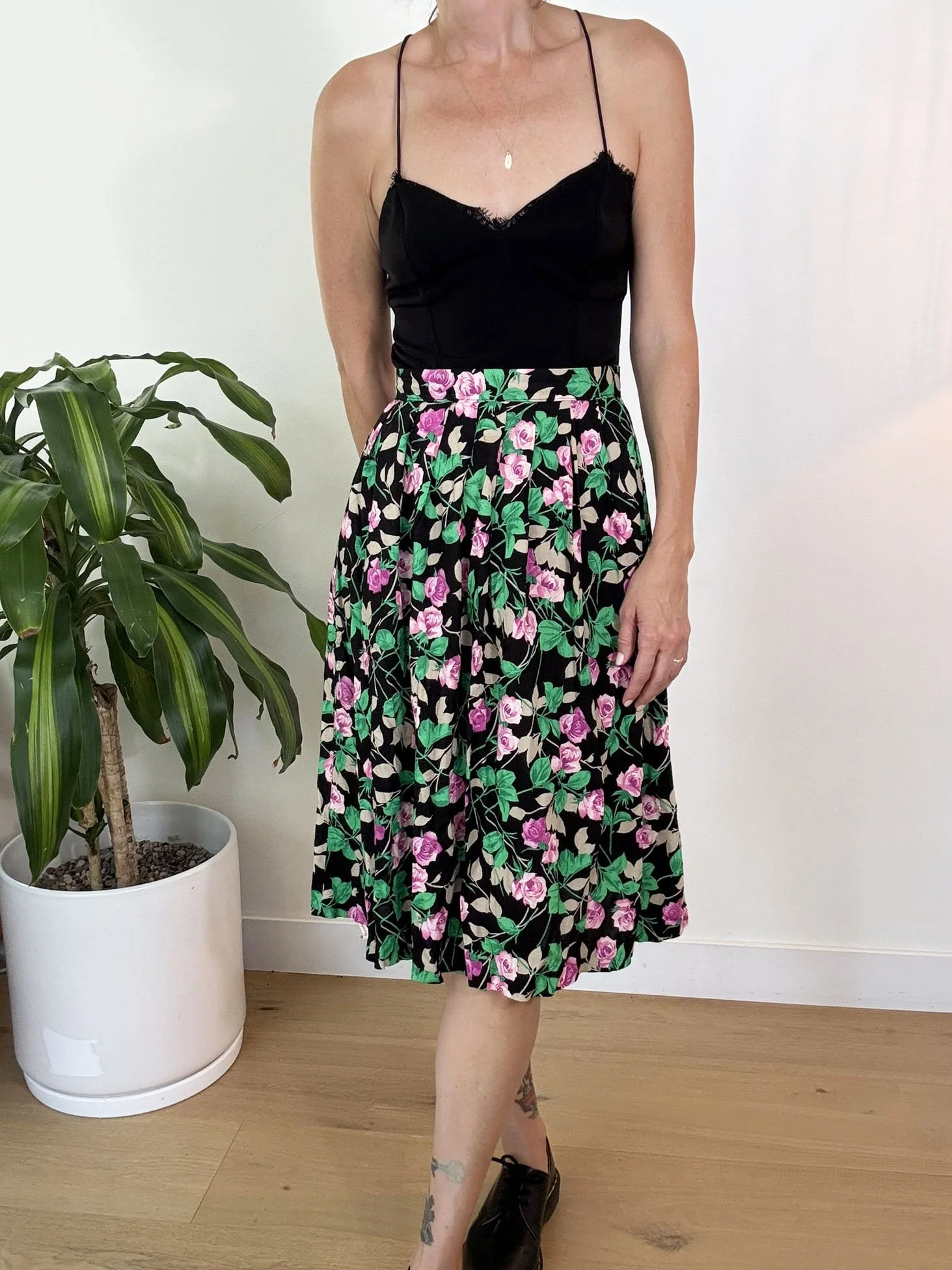 1990s Floral High-Waisted Skirt