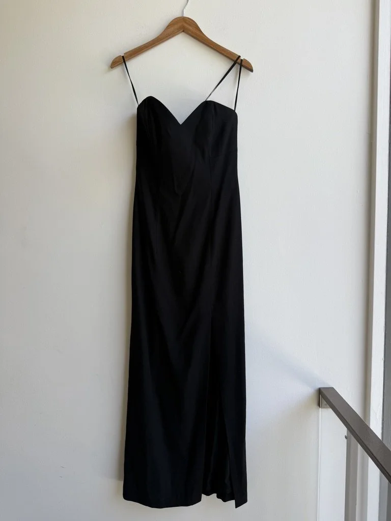1980s A.J. Bari Black Strapless Evening Gown