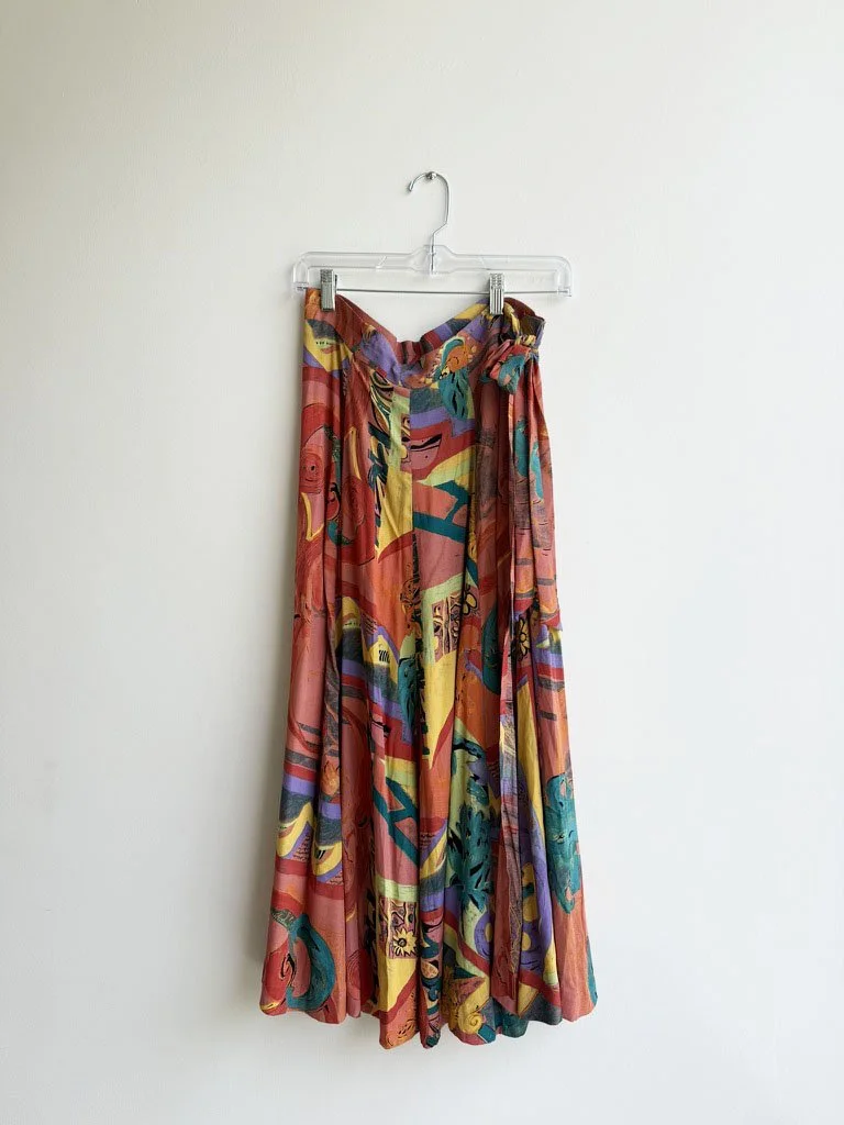 1990s Karen Kane Floral Midi Wrap Skirt