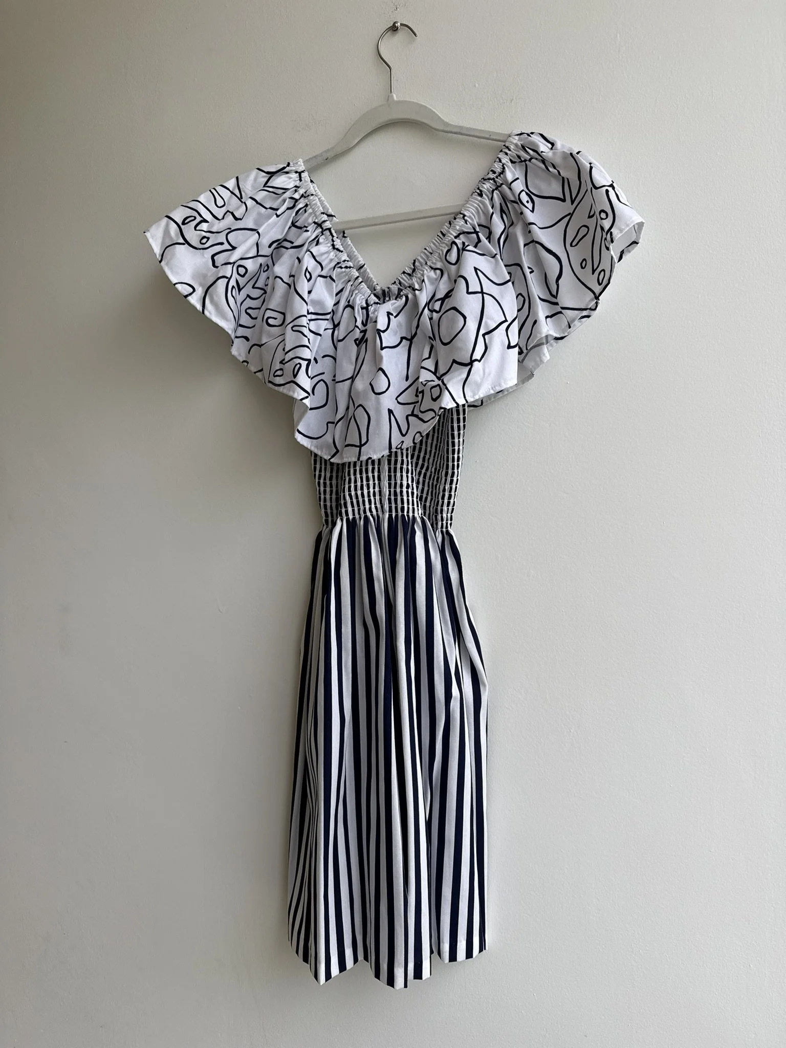 1980s Contrast Print Shorts Romper with Ruffled Top