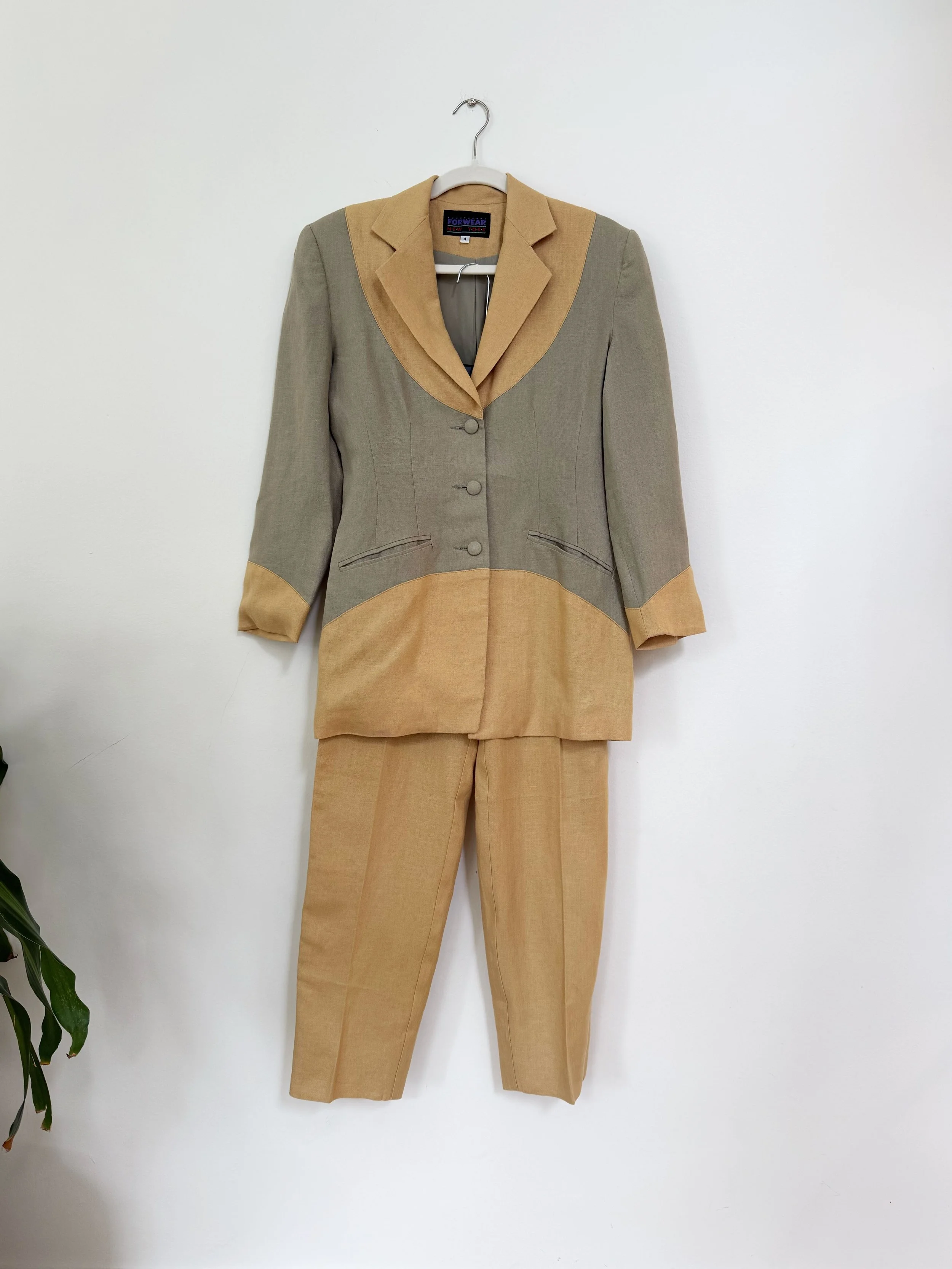 1980s Two-Tone Linen Pant Suit