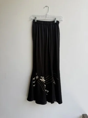 1990s Lim's Silk Beaded Flared Maxi Skirt