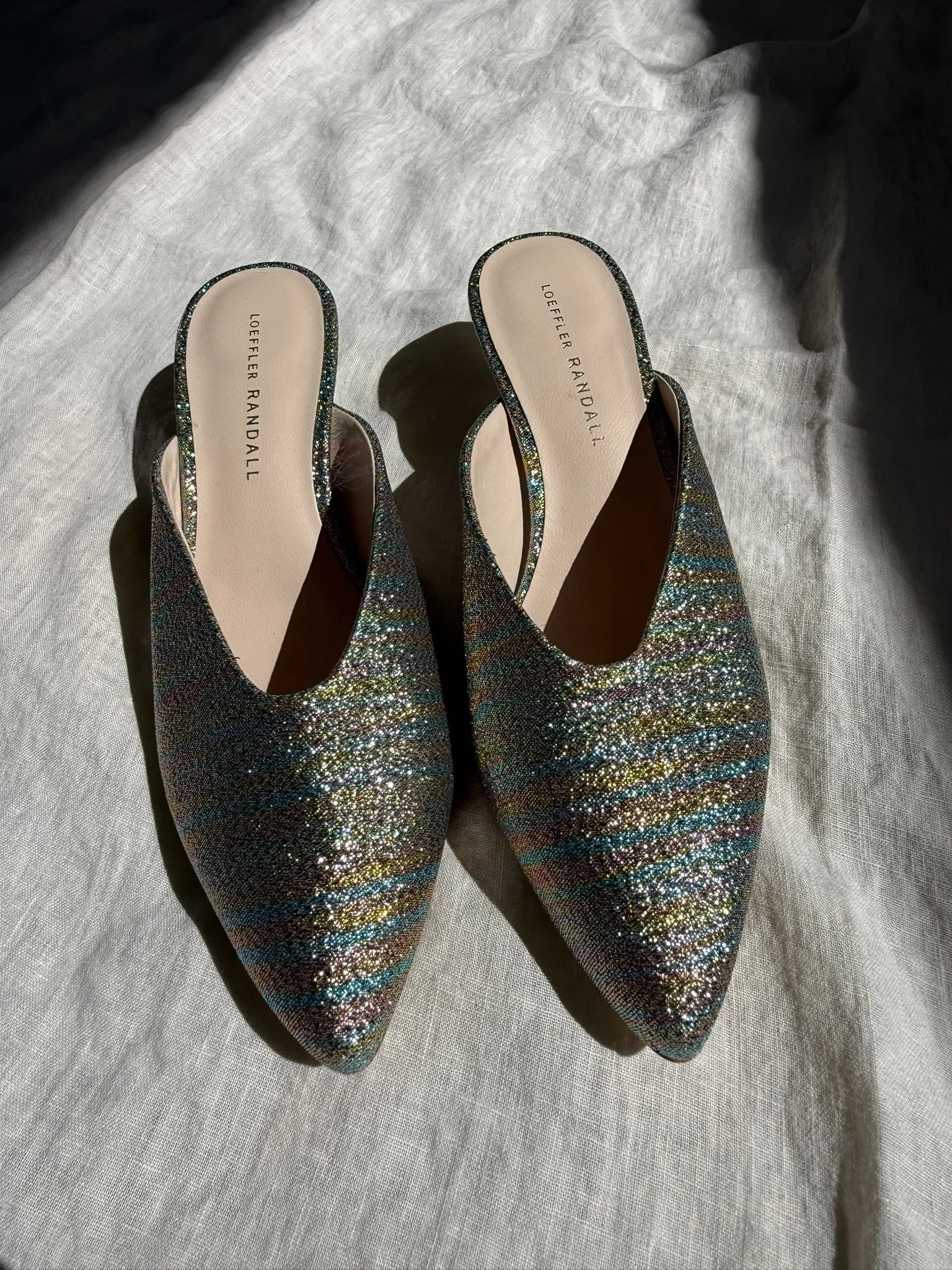 Loeffler Randall Sparkly Kitten Heel Mules