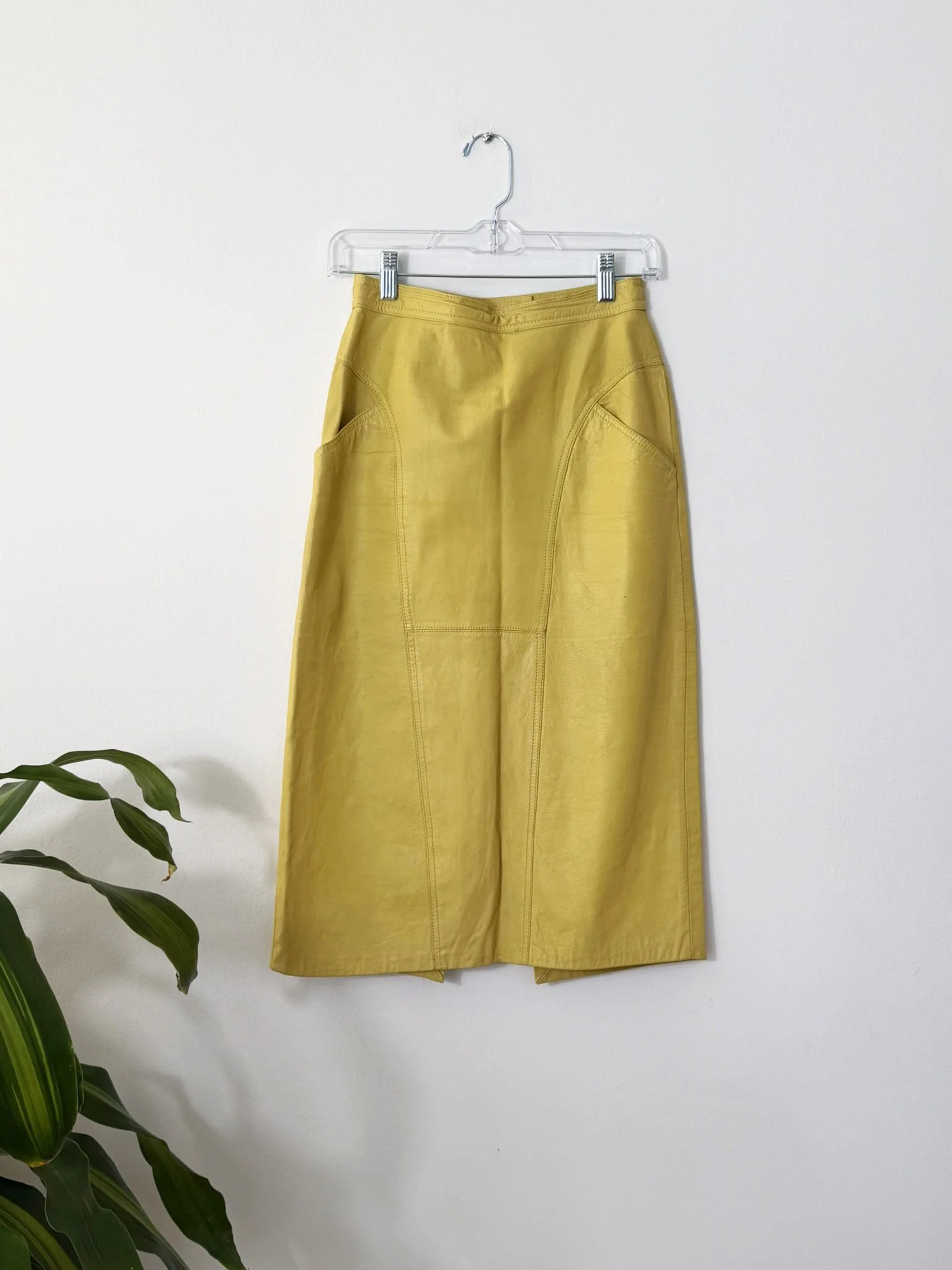 1980s Yellow Leather Pencil Skirt