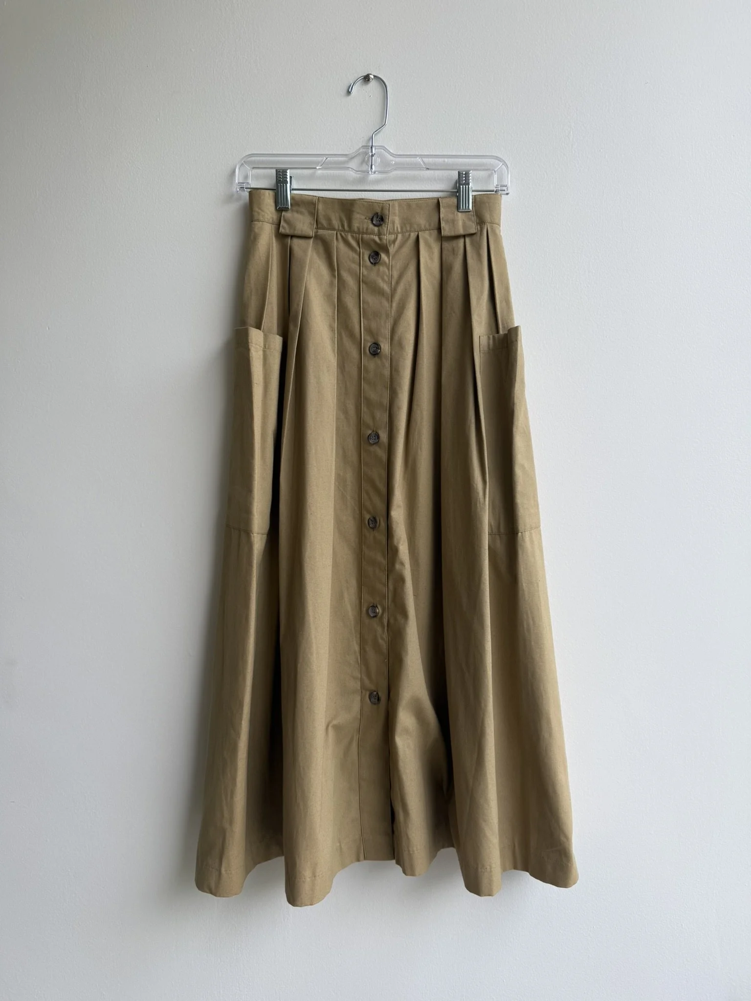 1980s Cotton Khaki Safari Midi Skirt
