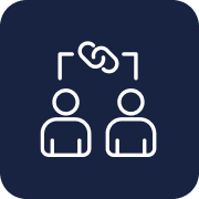 Icon of two people standing side by side with a connecting loop between them, inside a square frame on a dark background.