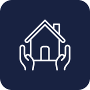 Icon of a house being held by two hands on a dark background