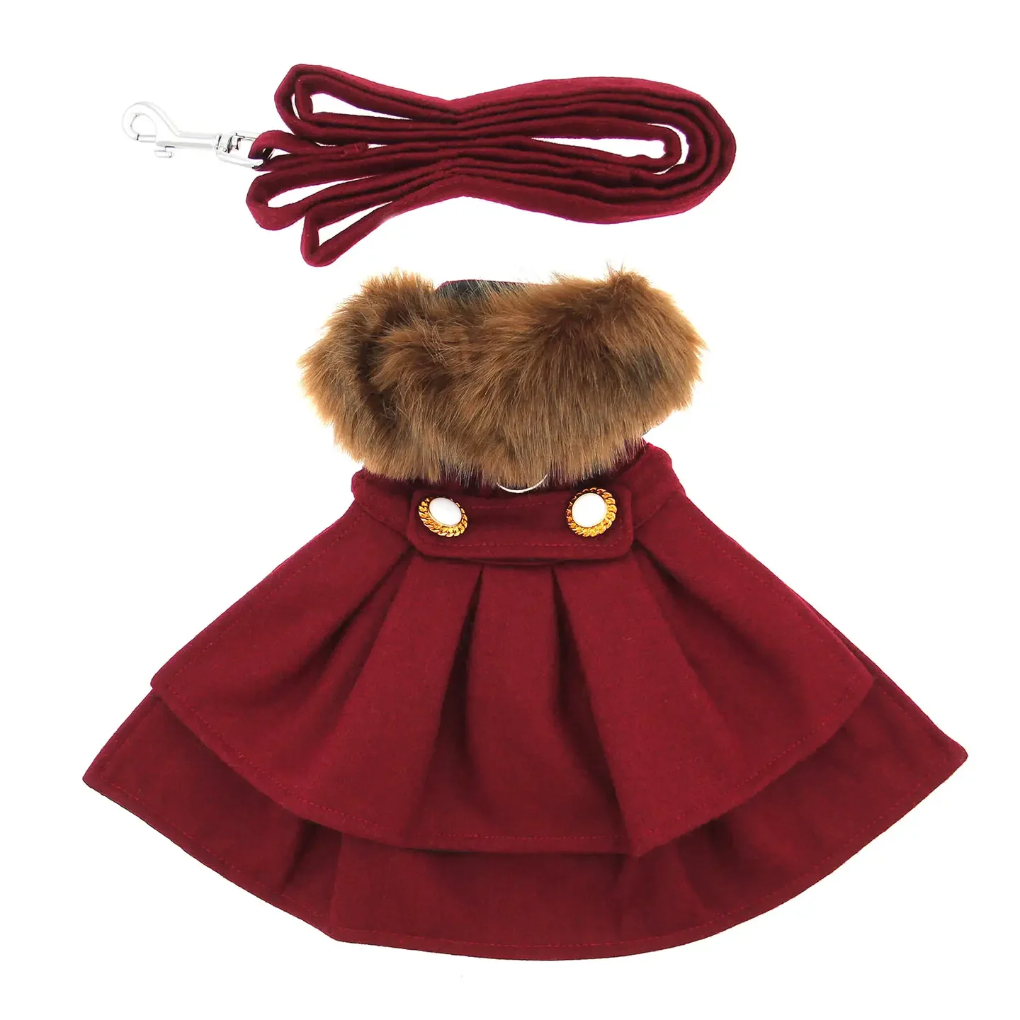Burgundy Wool Pea Coat with matching leash