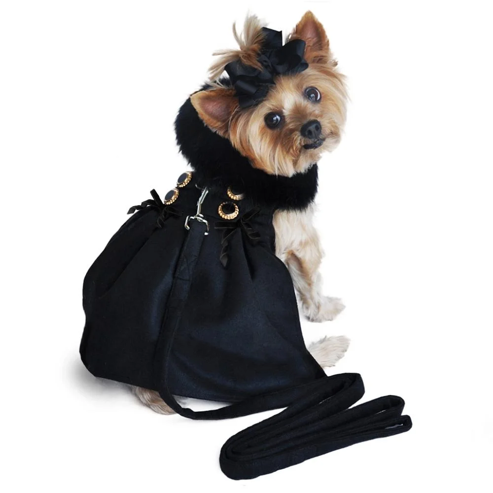Wool Fur Trimmed Dog Harness Coat-Black 3.webp