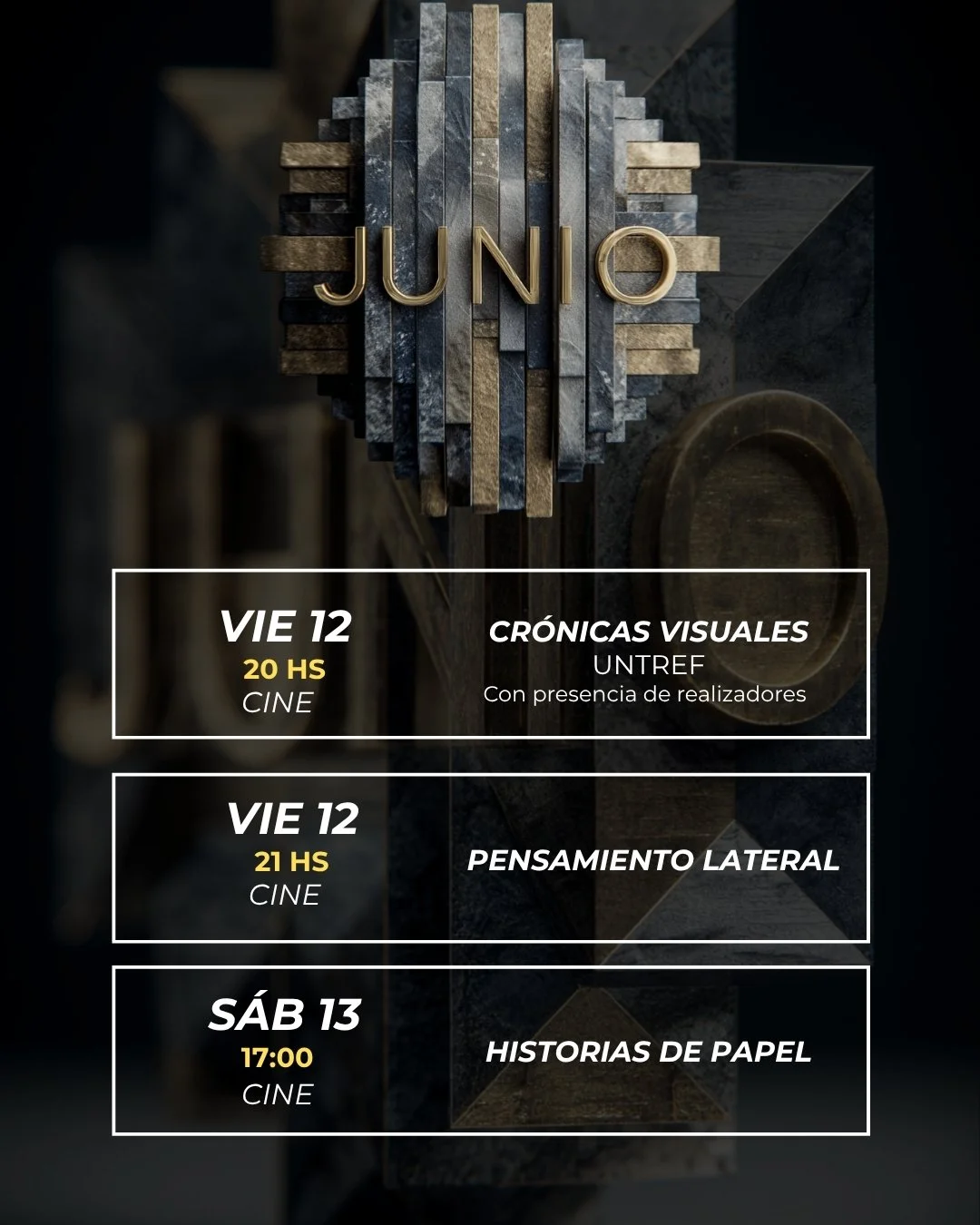 Junio sigue en Sala L&uacute;cida con cine, m&uacute;sica y algunos cruces inesperados.

El viernes 12 abrimos con Cr&oacute;nicas Visuales UNTREF, una muestra de cortometrajes de la Maestr&iacute;a en Periodismo Documental, con El d&iacute;a que me 
