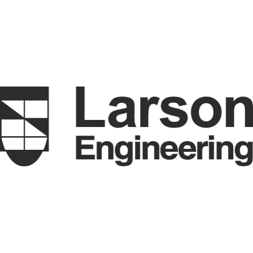 Larson Engineering logo featuring a shield with geometric shapes and text reading 'Larson Engineering' next to it.