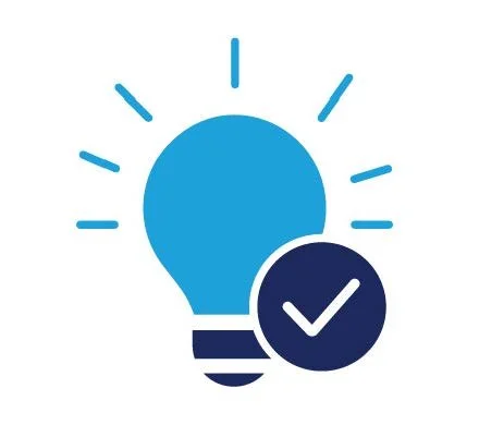 Light bulb icon with a checkmark symbol indicating an idea or approval.