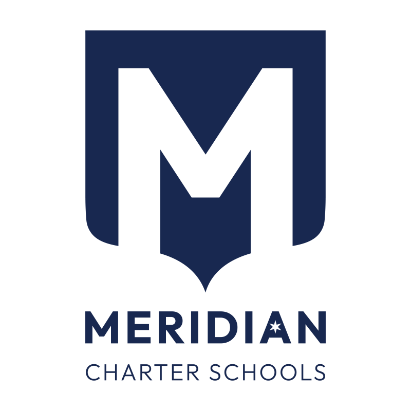 Meridian Charter Schools logo featuring a large navy blue letter M with a star in the center, above the words 'Meridian' and 'Charter Schools' in navy blue text.