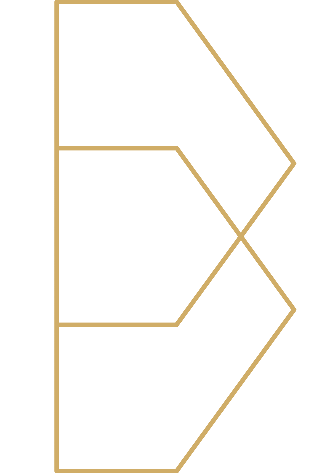 Stylized letter 'D' with a modern design, outlined in gold on a black background.