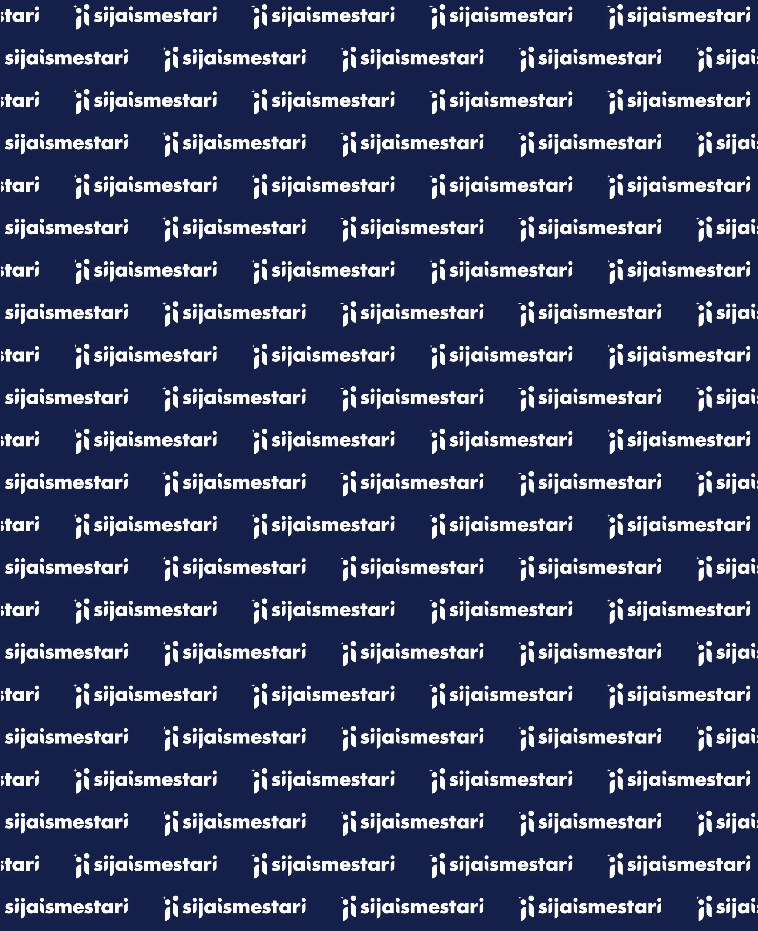 Repeated pattern with the text 'sijaismestari' and a logo on a dark blue background.