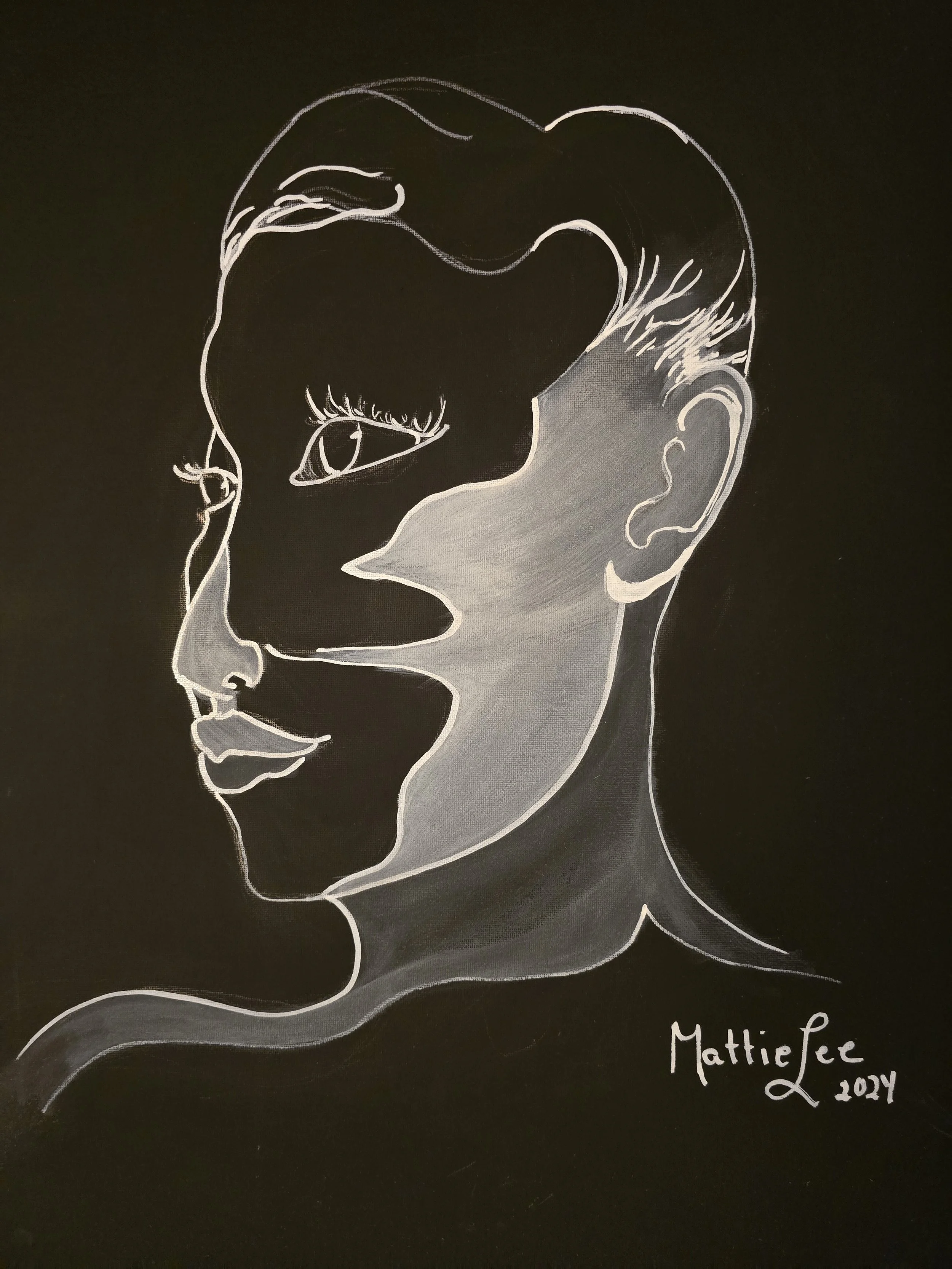 NEGATIVE SPACES SERIES OF FIVE MIRAH: ARYCLIC ON BLACK CANVAS 20X16