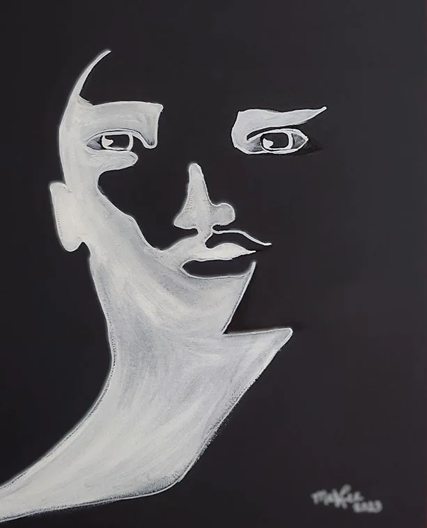 NEGATIVE SPACES SERIES OF FIVE HE ACRYLIC ON BLACK CANVAS  20X16 