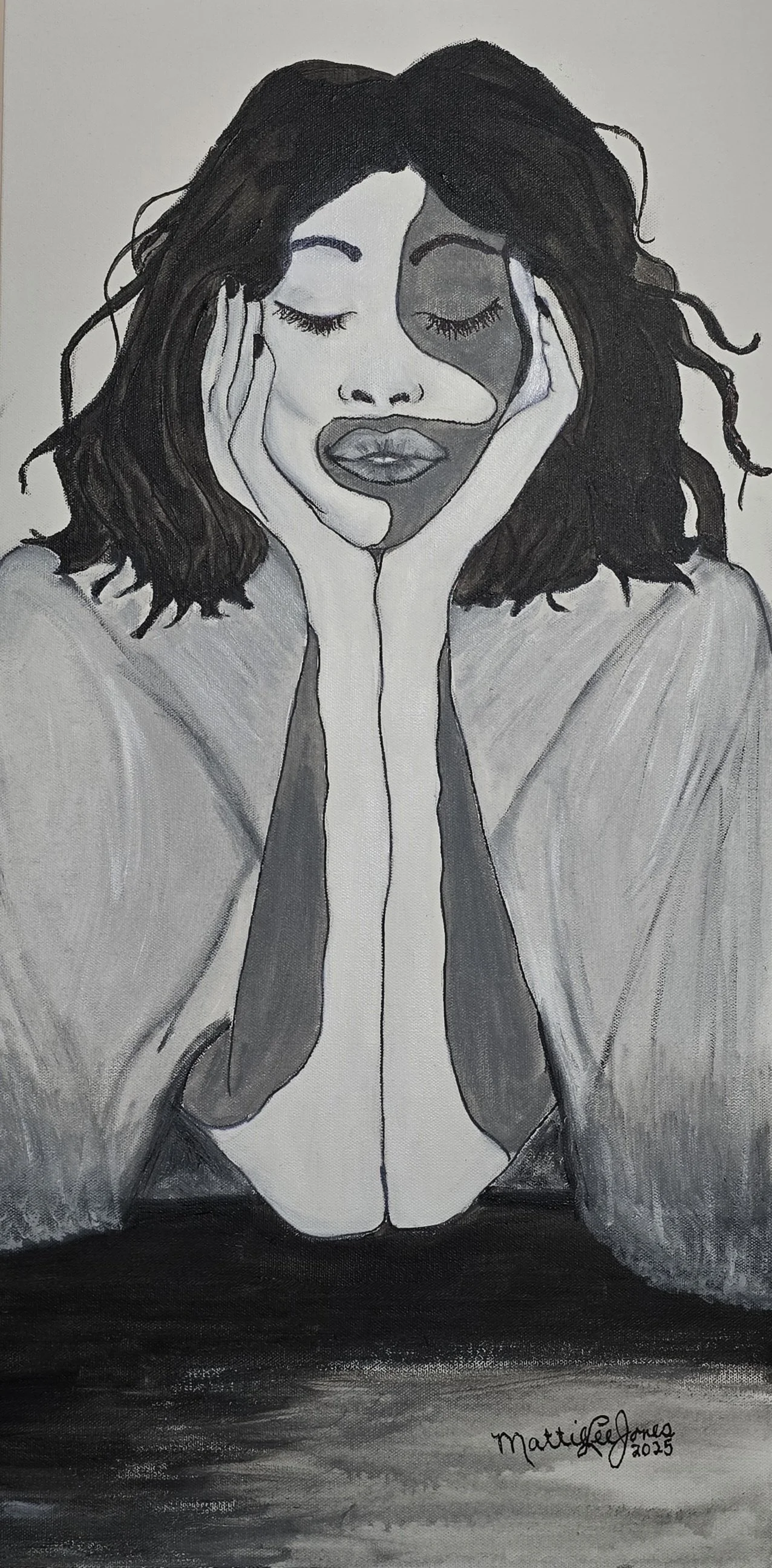 PATCHES SERIES OF THREE FEMALE OIL & ACRYLIC ON CANVAS 30X15