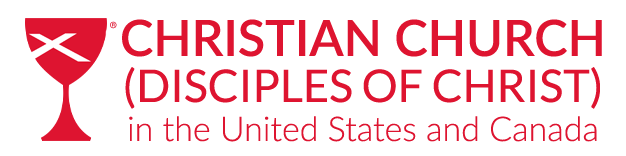 Red logo with a chalice, white cross, and a white fish symbol. Text reads 'CHRISTIAN CHURCH (DISCIPLES OF CHRIST) in the United States and Canada.'