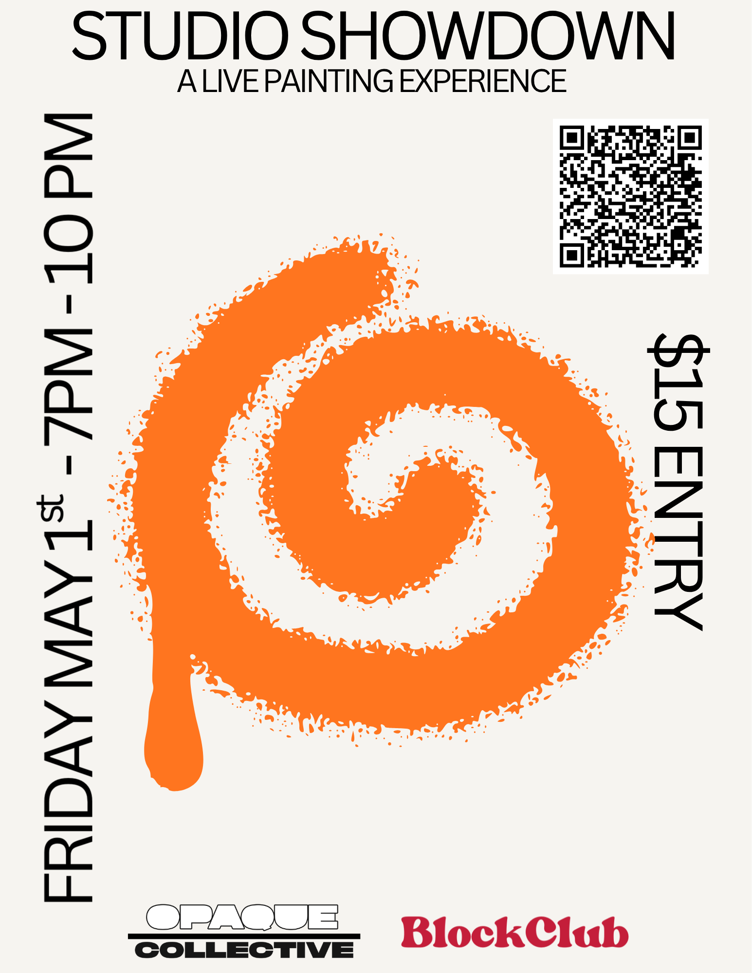 Flyer for Studio Showdown @ Opaque Collective, May 1, 7-10pm