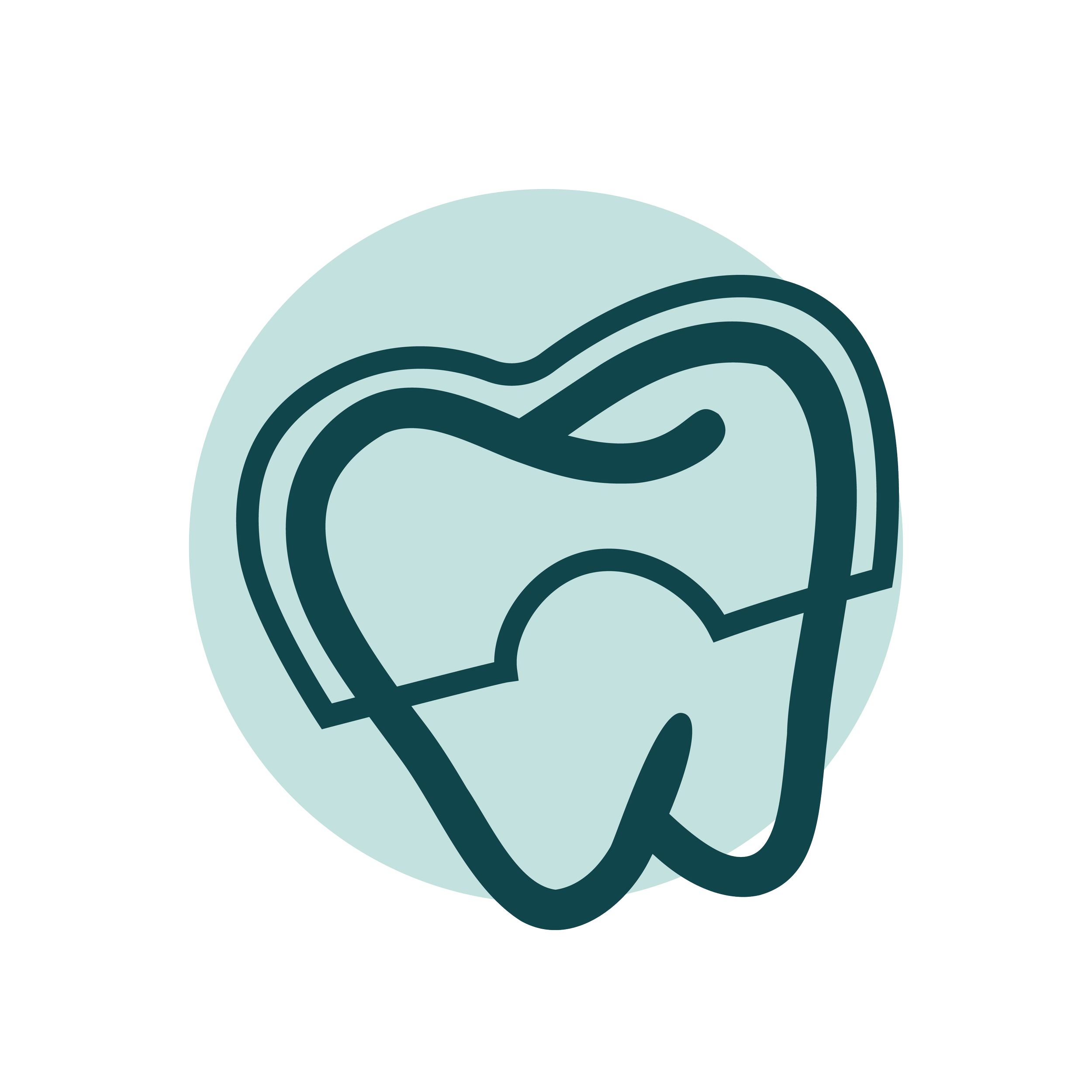 Illustration of a tooth with a dental floss string around it, representing dental hygiene.